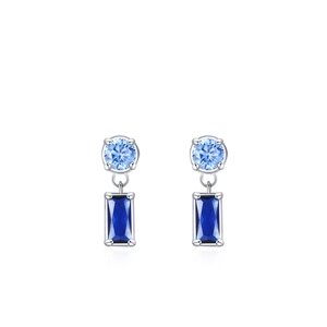 Elegant S925 silver stud earrings with geometric light and dark blue sapphire crystals