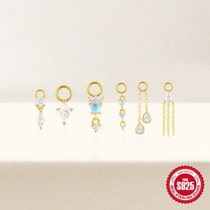 S925 sterling silver gold plated earring charms with zircon and cat eye stone accents