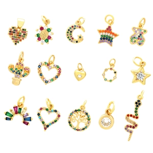 Pendentifs lune et cœur plaqués or 18 carats avec zircon coloré pour colliers DIY