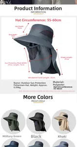 Detailed diagram of sun hat showing dimensions for brim, mask, and neck flap