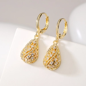 Luxurious 18K gold plated teardrop geometric earrings with sparkling zircon stones