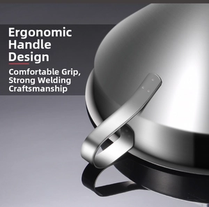 Macro detail of ergonomic stainless steel funnel handle with secure welded joints