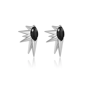 Boucles d'oreilles en argent S925 avec pierres marquises noires et design à pointes