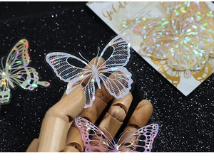 Holographic butterfly PET stickers with colorful laser effect for DIY journaling