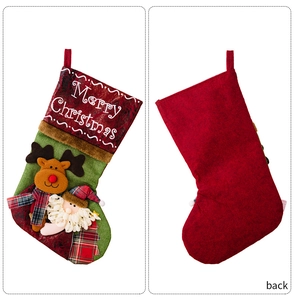 Detailed front and back view of large Christmas stockings with 3D Santa and reindeer