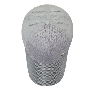 Men's breathable grey mesh baseball cap for outdoor sun protection with metal logo