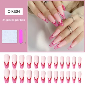 Détail des faux ongles cercueil C-KS04 avec pointes françaises en V rouges et kit 24 pièces