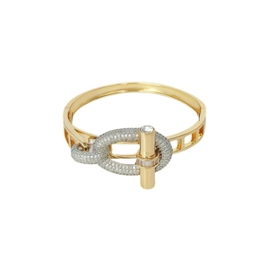 Elegant gold-tone interlocked bracelet with pavé zircon accents and a T-bar clasp design