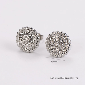 Sparkling silver round stud earrings with pave crystals, 12mm size, minimalist classic jewelry