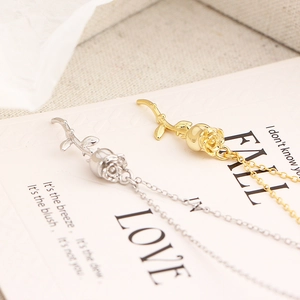 Collier à pendentif rose en argent S925 de style français en finitions or et argent