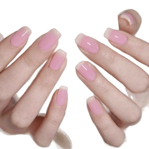 Glossy square French ombre press-on nails in natural pink gradient for women