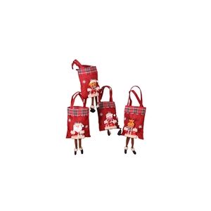 Lot de 4 sacs cadeaux de Noël en toile avec poupées Père Noël Bonhomme de neige Cerf