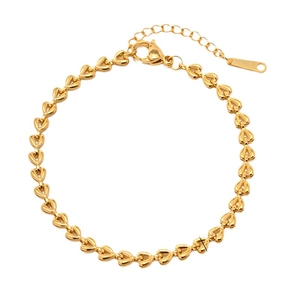 Minimalist 18k gold plated heart chain bracelet with lobster clasp on a white background