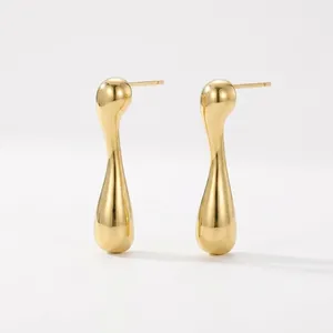 Orecchini geometrici irregolari a goccia in ottone dorato, misura 27,5 mm x 7,0 mm