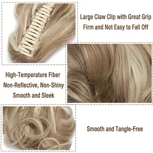 Claw clip ponytail extension in blonde brown mix with matte heat resistant hair fibers