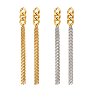 Elegant 18K gold and silver plated stainless steel long tassel earrings for women