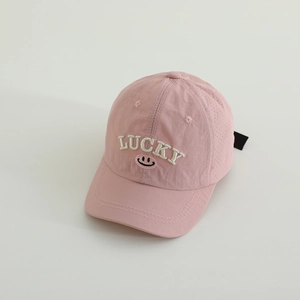 Rosa schnelltrocknende Kinder-Baseballkappe mit LUCKY-Stickerei und Laser-Lüftungslöchern