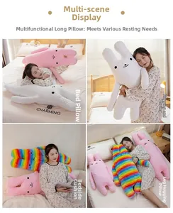 Detail of soft minky dot plush rabbit pillow for sleeping and leg support