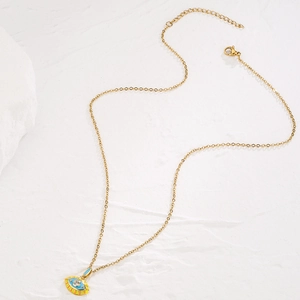Bohemian gold plated necklace with colorful enamel devil eye pendant and sparkling zircon
