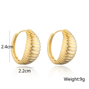 Retro geometric hoop earrings in 14K gold plated finish with dimensions 2.4cm by 2.2cm