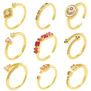 Fashion Commuter Adjustable Copper Ring For Women 18K Gold Plated Zirconia Geometric Open Finger Ring Luxury Jewelry Accessory