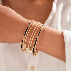 Bracciale Rigido Aperto Multistrato Stampa Leopardata Geometrica Ferro Metallo Bohemien Vintage Regolabile Donna