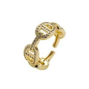 Funkelnder Ring mit Zirkonia und Schweinenasen-Design in Gold-Finish mit Ankerkette