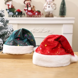 Christmas Hat Plush Sequin Star Glitter LED Light Up Xmas Holiday Party Costume Accessory For Adult Kids
