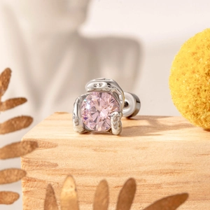 Titanium steel snake screw cartilage earring with sparkling pink zircon stone