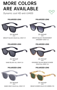 Detailed comparison of polarized UV400 lenses in six classic frame colors for sunglasses