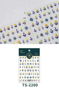 Detail of 3D embossed floral nail stickers featuring daisies and butterflies TS-2200