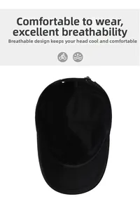 Detail of adjustable metal buckle and breathable interior of the black military flat top cap