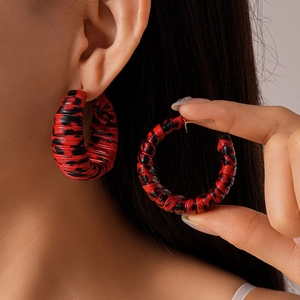 Leopard Print C-Shape Hoop Earrings Faux Leather Wrapped 925 Sterling Silver Earring Post Trendy Geometric Jewelry Women