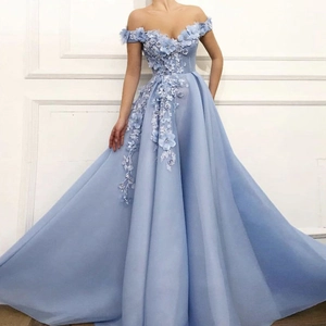 Elegant Off Shoulder Evening Gown With 3D Flower Applique Sequin Mesh A-Line Long Prom Dress For Women Banquet Party