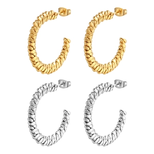 Minimalist C-shaped 18K gold and silver twisted hoop earrings with stud backings