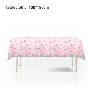 Pink butterfly and floral party tablecloth detail, size 108x180cm for birthday decor