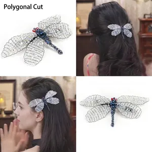 Handcrafted crystal dragonfly hair clip with colorful faceted beads for women