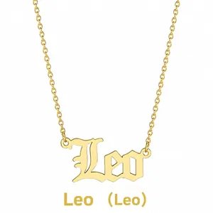 Detailed view of Leo zodiac sign pendant on gold-plated stainless steel chain necklace