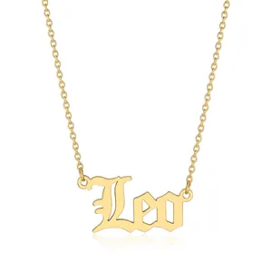 Detailed view of Leo zodiac sign pendant on gold-plated stainless steel chain necklace