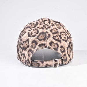 Classic leopard print baseball cap with adjustable silver metal buckle on the back