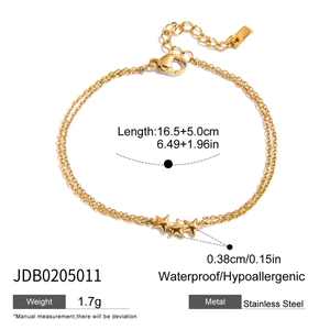 Macro shot of double-layer stainless steel star bracelet with lobster clasp details
