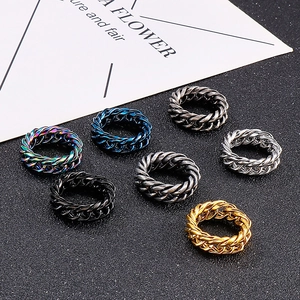 Cuban Link Chain Ring Stainless Steel Mirror Polished Double Woven Hip Hop Punk Industrial Style Jewelry For Men Women