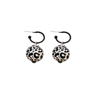 Chic leopard print round earrings with silver pins and black metal hooks for women