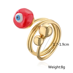 Detail shot of golden evil eye spiral ring with 1.7-1.9cm inner diameter and 8g weight