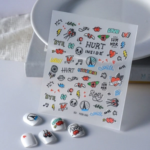 5D Relief Nail Art Stickers Embossed DIY Decals Doodle Heart Letter Designs Self Adhesive Manicure Decoration For Women