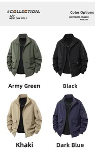 Detail view of four colors for men's washed flight jacket with utility cargo pockets