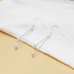 Detail of silver S925 sterling silver ear hooks with flat base for DIY jewelry making