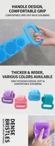 Detail showing 5mm thick silicone back scrubber with dense bristles and handle