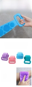 Detail showing 5mm thick silicone back scrubber with dense bristles and handle
