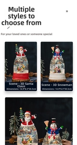 Detail of Christmas snow globe music box with Santa and snowman scene, 30.5cm tall
